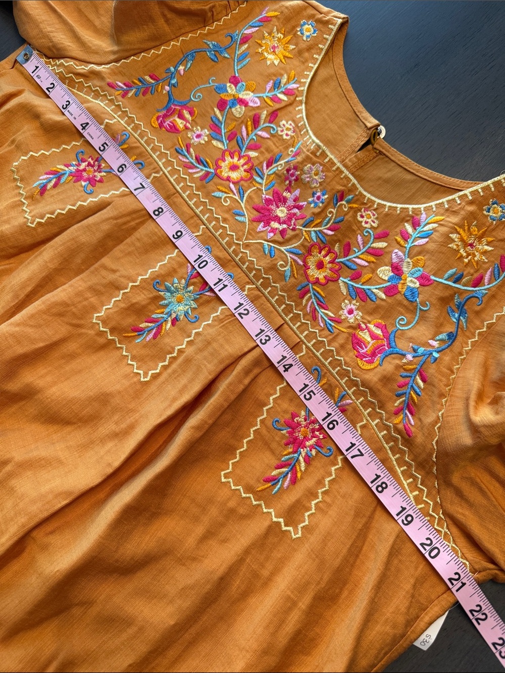Embroidered Mustard Long-Sleeve Women’s Top - Picture 7 of 8